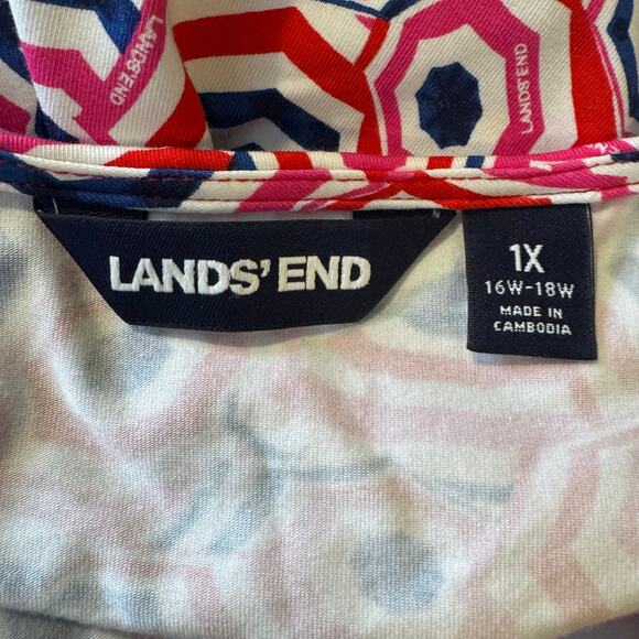 Lands End Plus Size 1X Twist Front Fir & Flare Umbrella Print Cap Sleeve Dress - Picture 8 of 9